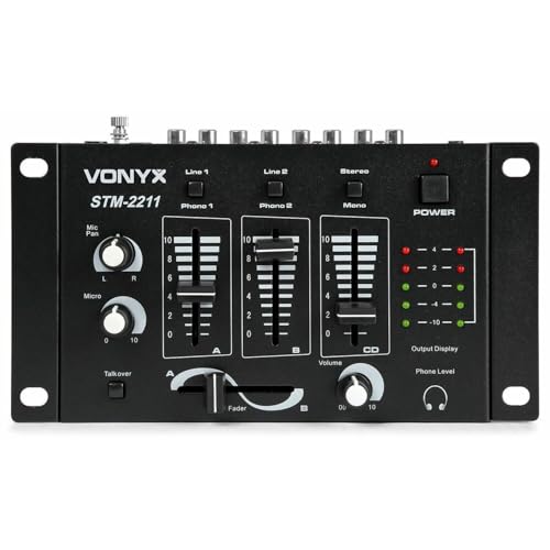 Vonyx STM-2211B Table de Mixage 4 Canaux - 3 Canaux Mono/Stéréo Commutables, 2 Canaux Phono/Ligne Commutables, 2 Entrées Micro avec Fonction Talkover,...