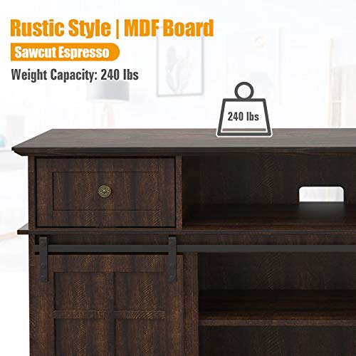 LGHM TV Stand, Entertainment Center for 65 Inch TVs, 58\" Farmhouse Wood TV Stand with Sliding Barn Doors, Ideal Media Storage with Front Flip-Up & Slip Drawers, for Living Room & Bedroom, Espresso