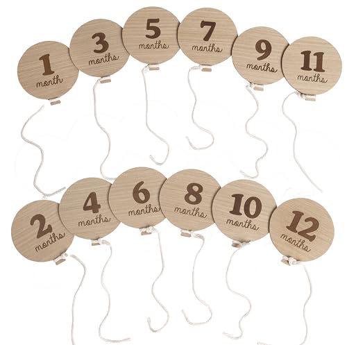 Kate & Milo Baby Monthly Milestone Marker Discs, Growth and Pregnancy Photo-Sharing Cards, 1-12 Months, Gender-Neutral Gift, Birthday Balloons, 6 Double Sided Props
