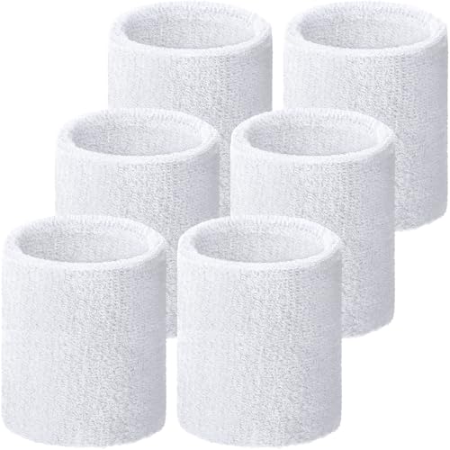 Willbond 6 Pcs Wrist Sweatbands Sports Tennis Wristbands Wrist Bands for Sweat Wrist Bands Competitions Absorbent Sweatbands for Basketball Tennis Football Running Working(White)