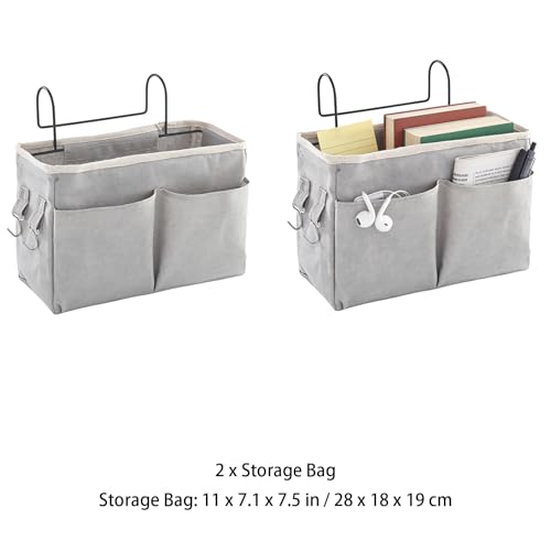 Panier de chevet suspendu en tissu Oxford gris avec poche en maille 2pcs - 7
