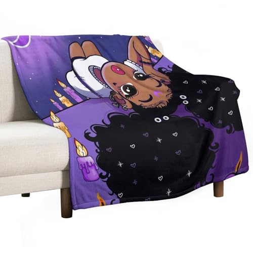 Kids African American Black Girl Flannel Blankets, Black Girl Magic Purple Background Throw Bed Blanket for Sofa Chair Bed Soft Blanket for Girls 40"x50"