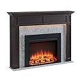 LegendFlame® Ashley Electric Fireplace with 56" Mantel Surround and Jaden 32" Insert, Espresso Oak with Dark Grey Marble Finish