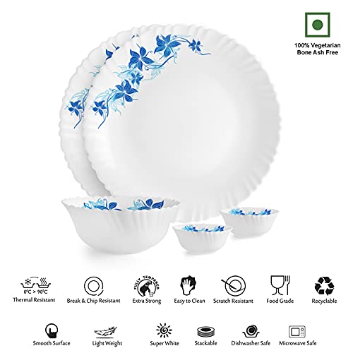Image of Cello Opalware Dazzle Blue Swirl Dinner Set, 5 Units, Service for 2, White, Small
