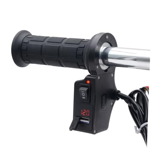 AKOOSY Caricabatterie con Presa USB e Manopole Riscaldate in Tpu Antiscivolo con Voltmetro Integrato Nero Alimentazione Sicura per Smartphone e GPS