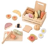 (ケラッタ) mokuwa おままごとセット 木製 野菜 果物 サンドイッチも作れる 15点セット マジックテープ 天然木 収納箱 包丁 まな板 付 知育玩具 女の子 男の子 プレゼント