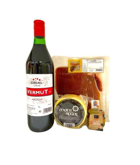 DEGUSTA TERUEL. Caja de Navidad Gourmet con Vermut, Queso, Jamón y Trufa