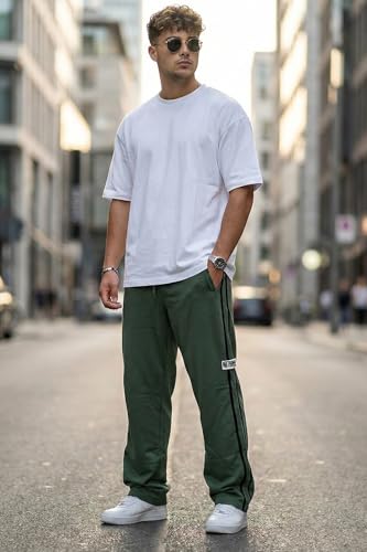 Image of Veirdo Cotton Terry Side Striped Oversized Loose Fit Knitted Cargo for Men (Colors: Beige & Olive)