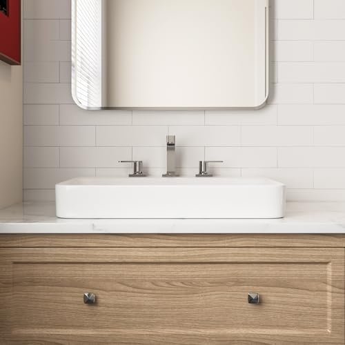 DeerValley 24x19 Inch Rectangular Drop-in Bathroom Sink, White Semi Recessed Vessel Sink with Overflow and Three Faucet Holes, Ceramic Vanity Basin, DV-1DS0121