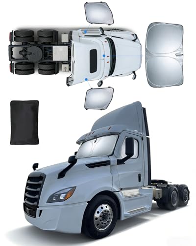 Sun Shades for Freightliner Cascadia 2022-2026 Windshield Sunshade Accessories Full Window Shades for Cascadia Front Rear Side Window Covers Fixed with Inserts Blocker Privacy Car Keep Car Cool 3 PCS
