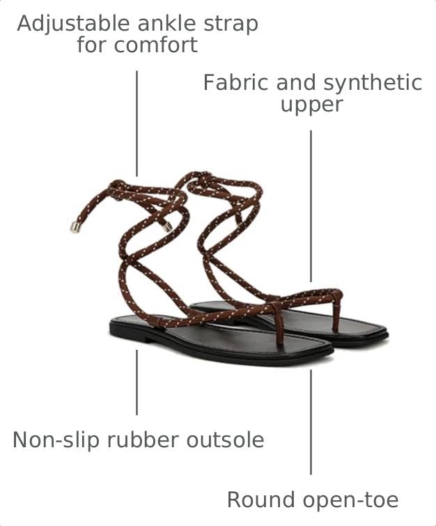 Image of Rope Flat Sandals for Women Strappy Open Toe Thong Sandals Summer Slingback Slip On Slide Sandals with Adjustable Strap