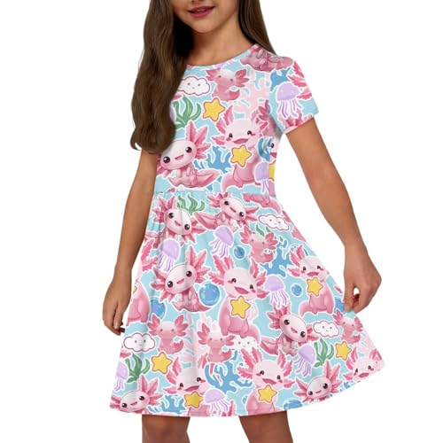 Image of Short Sleeve Dress for Girls with Pockets Cute Toddler Girl Clothes Summer 2-12