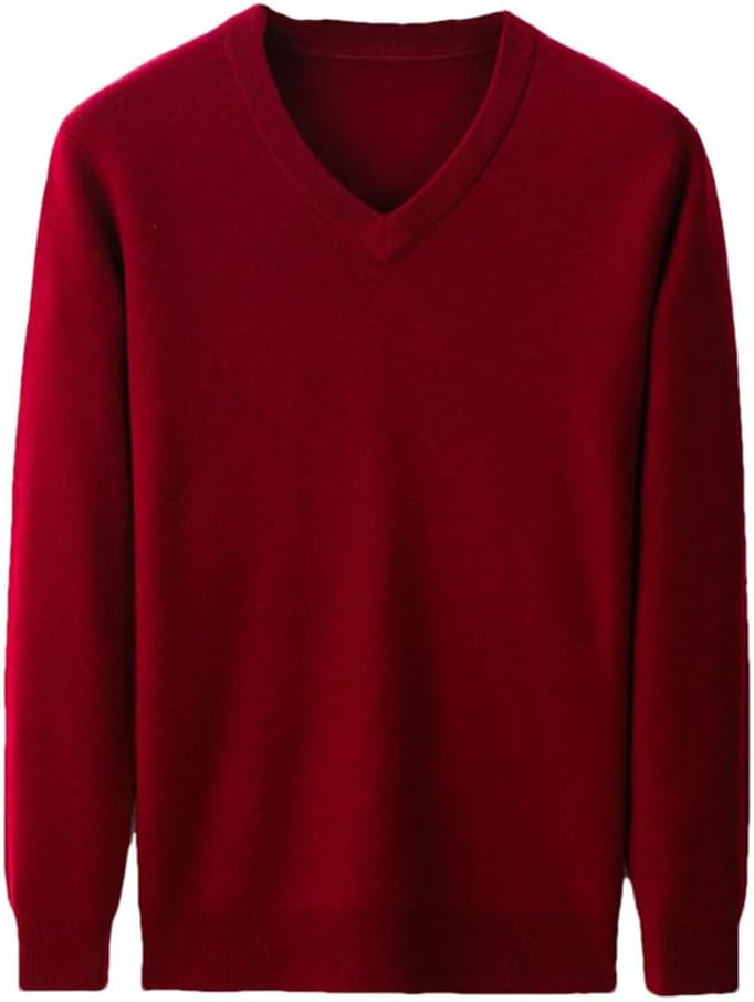 Men's 100% Wool V-Neck Knit Sweater Pullover Thick Warm for Autumn Winter Home Casual Office