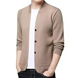 Dninmim Suéter de punto para hombre, cárdigan clásico, ajustado, de lana, cuello redondo, abrigo para parejas, Caqui9., XL