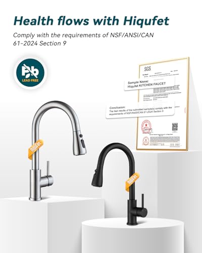 Hiqufet Kitchen Faucet with Pull Down Sprayer, Brushed Nickel High Arc Single Handle Kitchen Sink Faucet for Pot Filler, Stainless Steel Commercial Modern Rv Farmhouse Camper Laundry Bar Sink Faucets