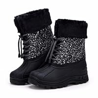 EUXTERPA Kids Warm Snow Boots Wellington Boots for Boys Girls Fleece Liner Boots Unisex Children Waterproof Black Winter Wellies Size 7 UK Child