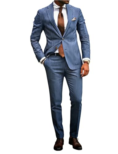 Costume de mariage homme slim rayé pour cérémonie estivale en château