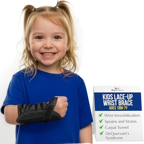 Brace Direct Kids Lace-Up Wrist Brace for Sprains Strains Carpal Tunnel De Quervains - Pediatric Support Splint for Youth Injury Recovery - Ages 18M-7Y - RIGHT WRIST (Circumference 4-5.5)
