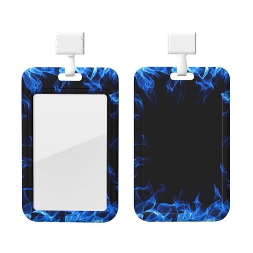 カードケース パスケース 社員証idカードホルダー 学生証 ブルー 炎が円で囲まれています 縦型 かわいい ネームホルダー ネックストラップ 社員証 ケース クリップスト リール付き