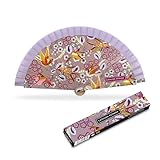 CATALINA ESTRADA | Abanico Catalina Estrada | Abanico Pequeño De Madera| Hecho A Mano De 23 Cm | Abanico Plegable Original | Ideal para Eventos Y Verano | para Llevar En el Bolso (1, Petunia Lila)