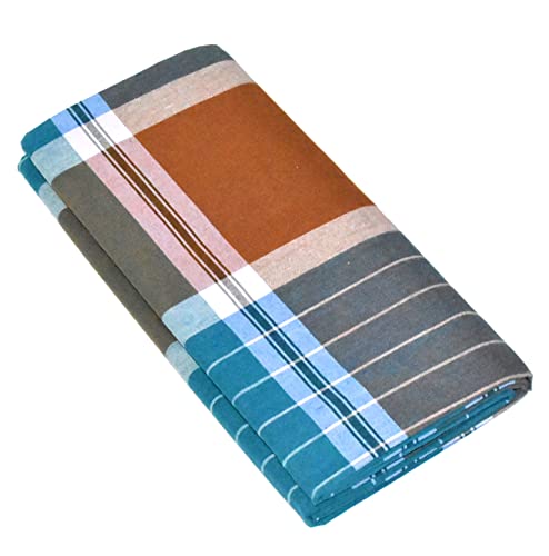 TUNI MANI Men's Stitched Cotton Lungi; 2.10mtr; Free Size (Pack of 2) (Pattern May Vary)