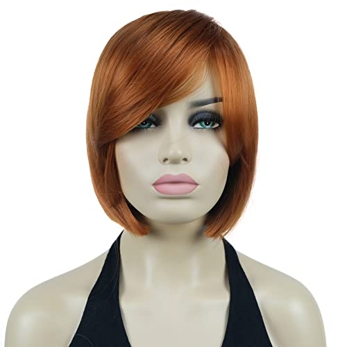 Lydell 8" Straight Short Wigs Bob Hair with Bangs Cute Central Dot Top Heat Resistant Synthetic Wigs (130A Fox Red)