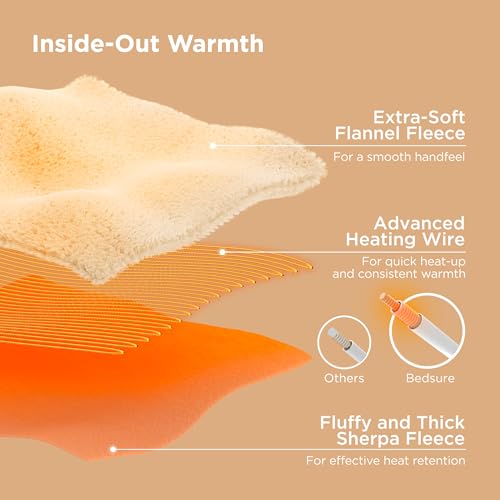 Bedsure Heated Blanket Throw Blanket - Fast Heating Electric Blanket, Soft Flannel Heated Throw with 4 Time Settings, 6 Heating Settings, Warm Gifts for Grandma (50x60 inches, Ivory)