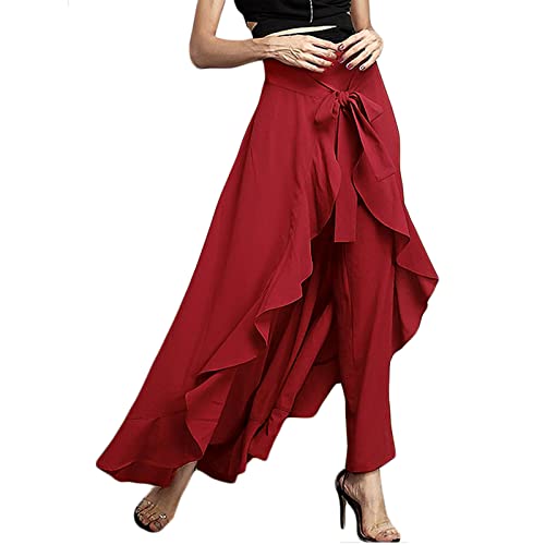 Pantete Womens Wide Leg Dress Pants Palazzo Long Chiffon Trousers with Belt4