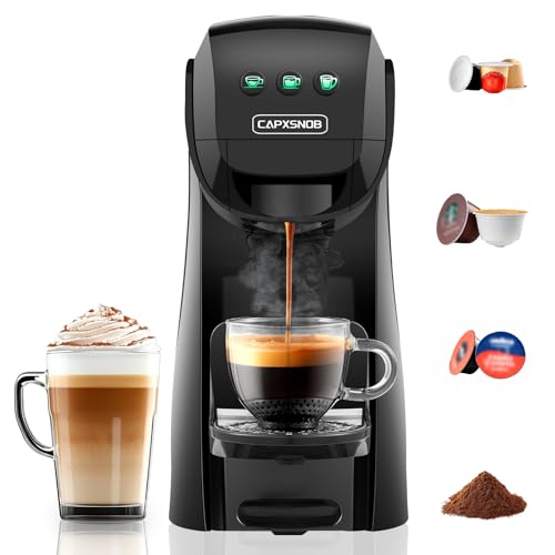 Warriors1 Macchina da Caffè Capsule 4in1 per Nespresso, Lavazza A Modo Mio, Dolce Gusto e Caffè Macinato, 20bar, 0,8L, Forza di Infusione Regolabile, Compatta per Casa e Ufficio