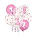 7 confezioni Anno Palloncini in lattice rosa Timbro Numero 1, ø 30 cm, Palloncini di compleanno