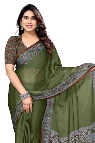 Image of MIRCHI FASHION Saree for Woman Chiffon Madhubani Print | Breathable Comfortable Printed Saree for Office and Regular Use (Available in 15 Designs)