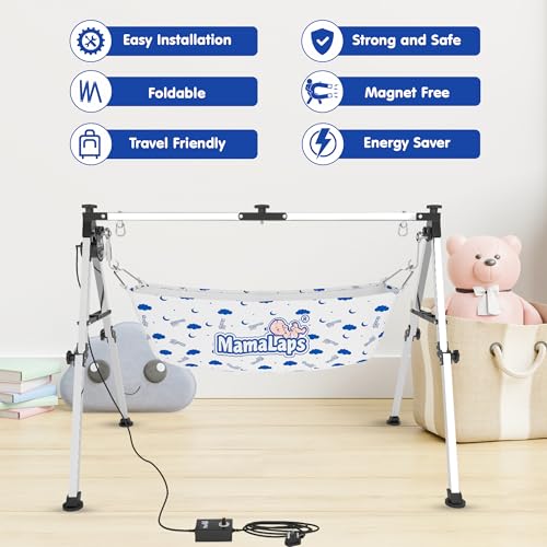Image of MamaLaps Pro Plus Automatic Baby Cradle | Heavy Duty Auto Swing Cradle for Newborn to 3 Years | Stainless Steel Palna Zula with Crib & Cot Function | 10 Kg Strong Frame | Baby Boy & Girl Cradle Bed