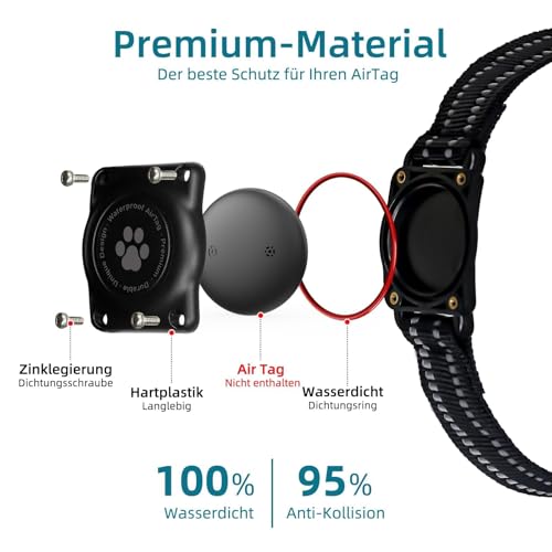 JIARUI Tracker Hund, Mini GPS Tracker Hund Ohne ABO für Hunde, Arbeite mit Apple Find My, (nur IOS) mit wasserdichte Reflektierendes Halsbänder, Hunde Tracking Ausrüstung (1 Pack)