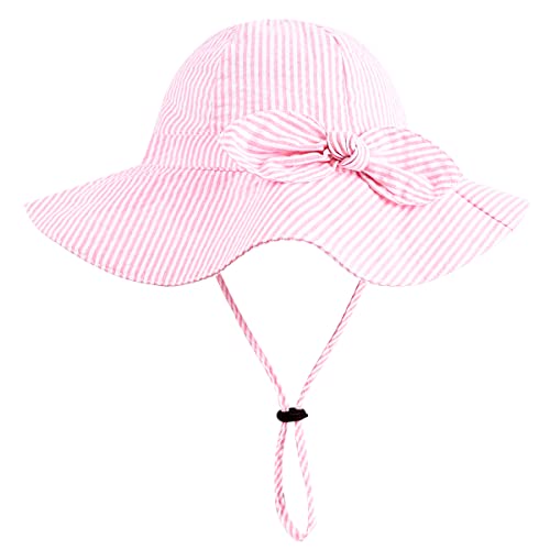 Image of Baby Girl Sun Hat with UPF 50+ Outdoor Adjustable Beach Hat with Wide Brim Bucket Hats