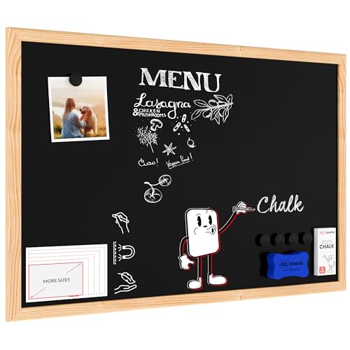 ALLboards Tableau à Craie Noir Magnétique avec Cadre en Bois 60x40cm