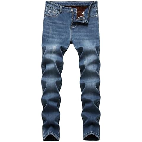 Maiyifu-GJ Men's Fleece Lined Jeans for Men Winter Warm Lined Jeans Mens Skinny Slim Fit Stretch Denim Pants (Blue,34) Cover