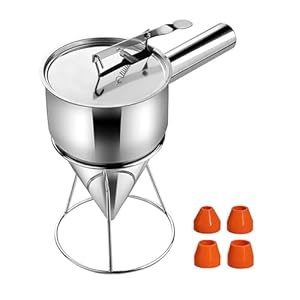 Pancake Batter Dispenser, 20oz Multi-Caliber Stainless Steel Funnel Cake Dispenser with Stand Great for Pancakes, Cupcakes or Any Baked Goods#B