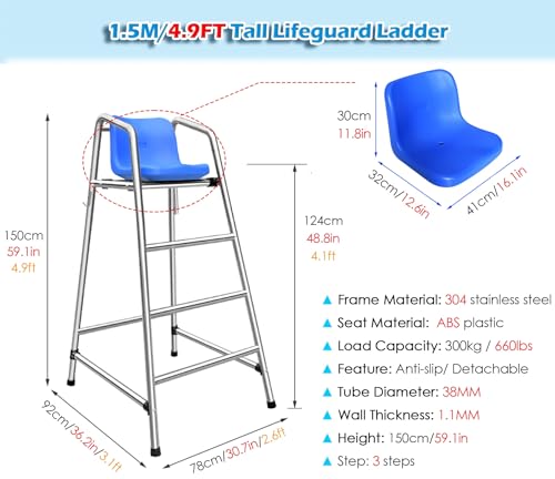 Silla salvavidas para parque acuático, escalera de seguridad de lujo con gancho y agujero para parasol, acero inoxidable 304 para salvar vidas