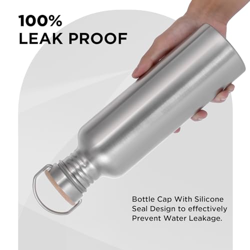 Trinkflasche Edelstahl 1L, Nicht Isolierte Einwandige Edelstahl Trinkflasche, BPA-Frei Auslaufsicher Metall Wasserflasche, Outdoor Trinkflasch für Sprudel, Sport, Schule, Fitness