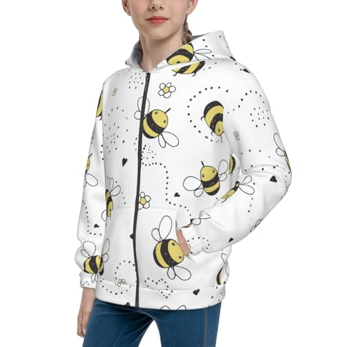 Cartoon Doodle Cute Bees Kid Hoodies Boys Zip Up Sweatshirts Girls Pullover with Pocket