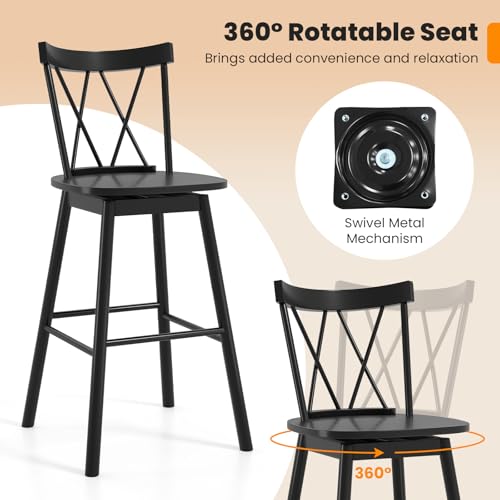 Butacos barra Windsor de GIANTEX, juego de 2, altura barra 29", con giro 360°, respaldo cruzado y reposapiés, para isla de cocina, comedor y restaurante, color negro miniatura 4