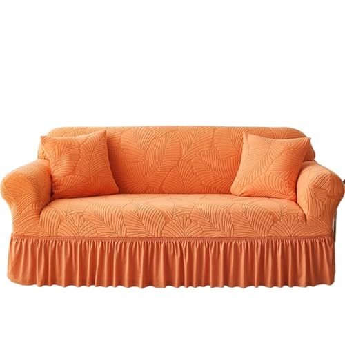 NIUSABOU Funda para sofá con faldón, Funda De Sofá con Falda 1 A 4 Plazas Hojas Árbol Jacquard Elástico Varios Tamaños Multicolor(Orange,Medium)