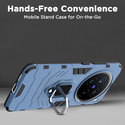 Image of Pikkme D5 Tough Armor Bumper Case | 360 Protection Case | Ring Holder Stand Back Cover for Vivo X200 Pro 5G (Blue)