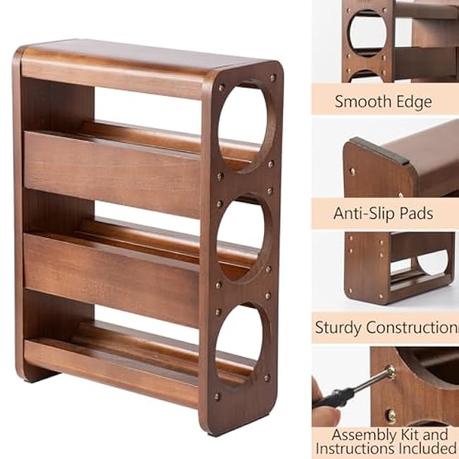 Wine Rack Countertop Pine Wood Wine Bottle Holder, 3 Bottles Wine Rack for Inside Cabinet, Pantry, Kitchen Bar, Wine Holder Shelf Vertical Wine Storage Perfect for Home Decor Housewarming Gifts