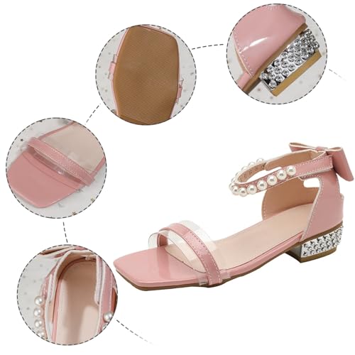 IWIHMIV Girls Square Toe Sandals Low Heels Girls Dress Shoes in Wedding Party Summer Open Toe Ankle Strap Sandals2