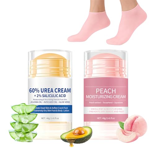 2 Piezas Crema para El Cuidado de Los Pies, Crema Urea 60% Cremas Pies Secos y Agrietados con Un Par de Calcetines de Silicona Suaviza Piel Gruesa, Áspera y Agrietada para Manos, Codos
