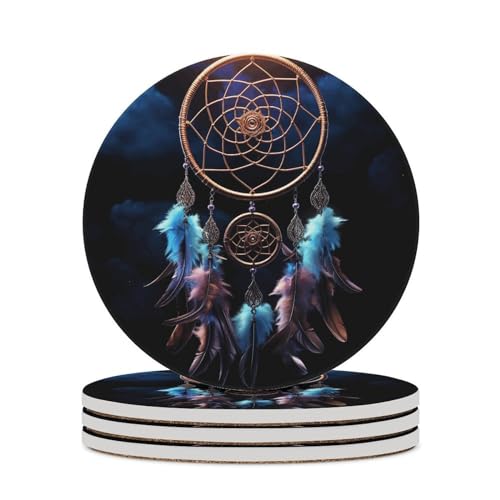 Dessous de verre attrape-rêves rond pour table et bureau