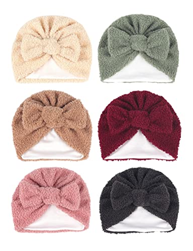 Image of ZURLEFY 6 PCS Stretchy Baby Turban Hats, Baby Hat with Bows for Girls, Baby Boys Caps, Toddler, Newborn, Infant Hat Unisex
