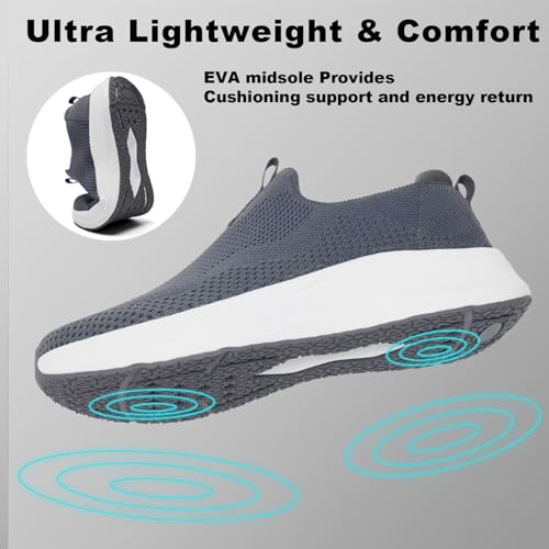 Image of Men's Wide Non-Slip Walking Shoes Lightweight Breathable Knit Casual Sneakers Slip On Athletic Shoes Ultra Comfort Durable