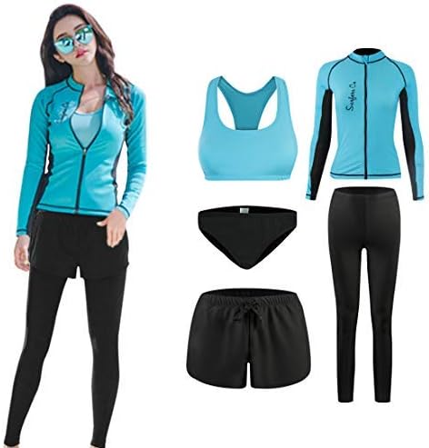 Amazon 水着 レディース ラッシュガード 長袖 レギンス ショートパンツ ブラ ショーツ ジッパー フィットネス 体型カバー 豪華三点 五点 セット Uvカット Upf50 吸汗速乾 タンキニ 通販